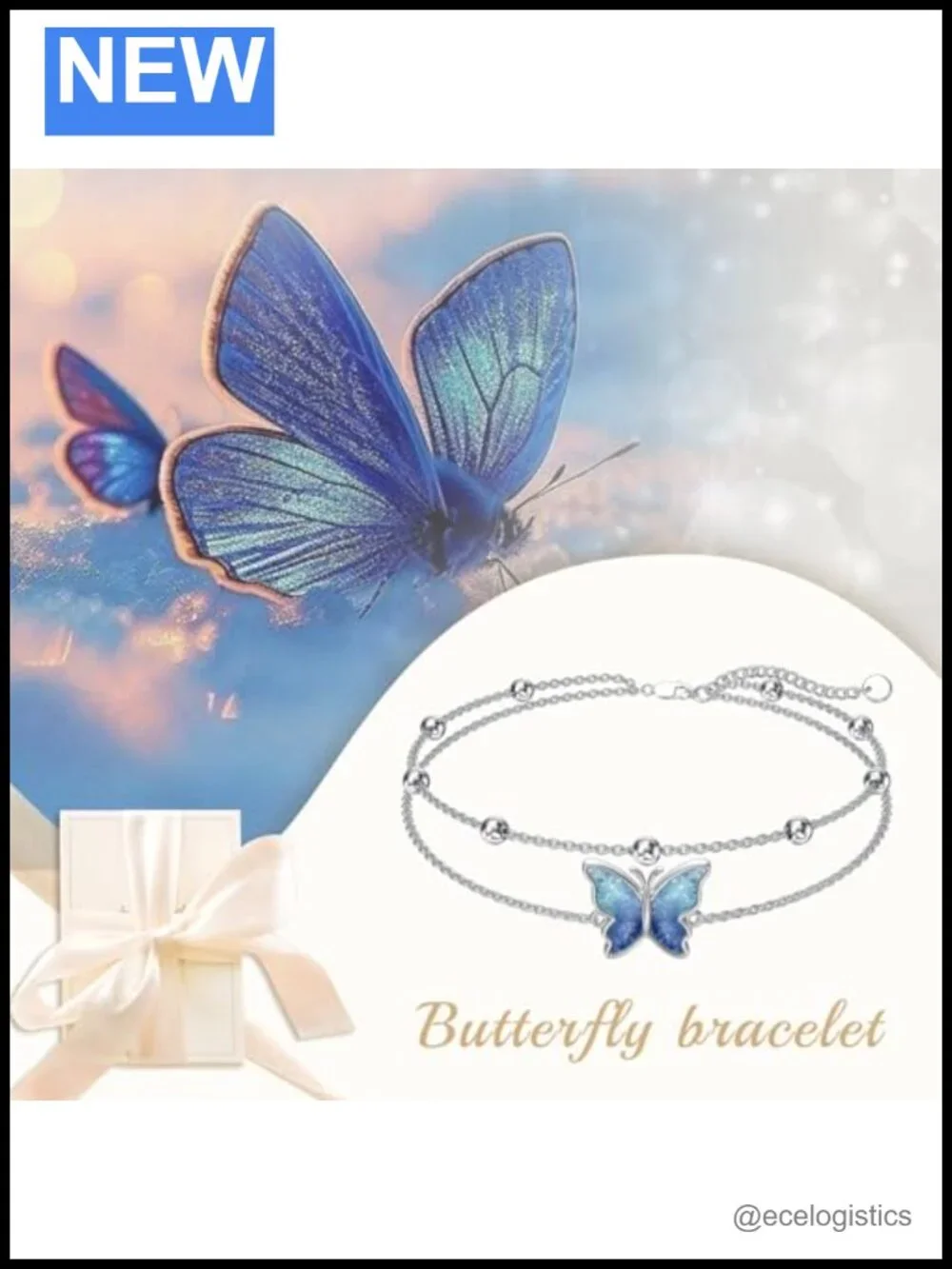 Sterling Silver Butterfly Link Bracelet Adjustable Chain Jewelry for Women